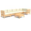 vidaXL Salon de jardin 7 pcs avec coussins cr&egrave;me bois de pin