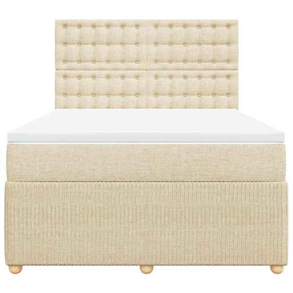vidaXL Sommier &agrave; lattes de lit avec matelas Cr&egrave;me 140x190 cm Tissu