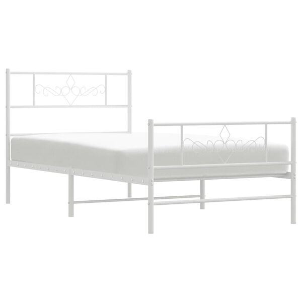 vidaXL Cadre de lit m&eacute;tal sans matelas avec pied de lit blanc 75x190cm