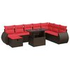 vidaXL Salon de jardin avec coussins 9 pcs noir r&eacute;sine tress&eacute;e acacia