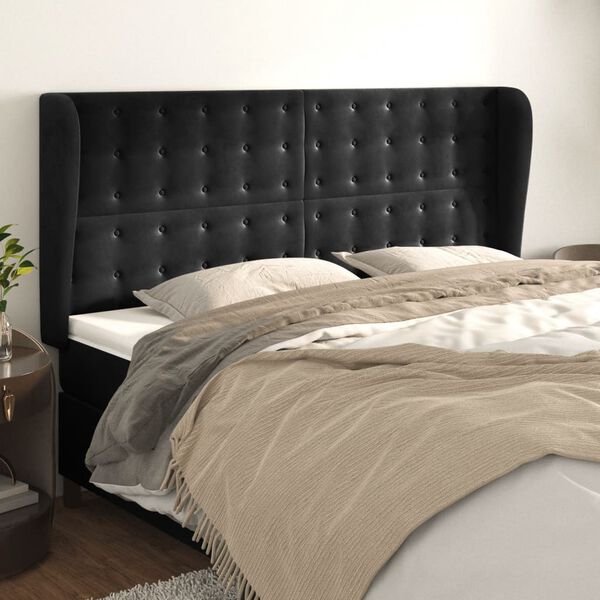 vidaXL T&ecirc;te de lit avec oreilles Noir 163x23x118/128 cm Velours