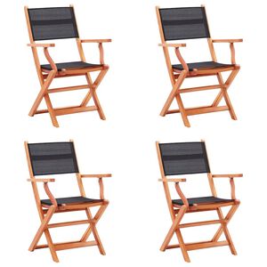 vidaXL Chaises pliantes, lot de 4, en bois d'eucalyptus massif noir et textil&egrave;ne