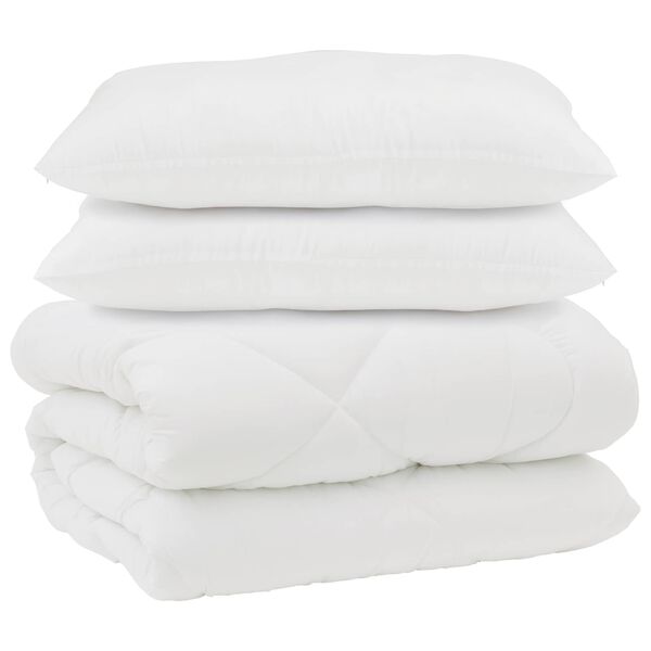 vidaXL Couette avec Oreillers 3 pcs Blanc Microfibre et Plumes D'oie
