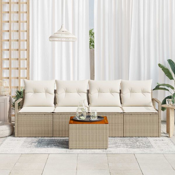 vidaXL Ensemble de canap&eacute; de jardin 5 pcs Beige et cr&egrave;me polyrotin