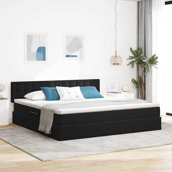 vidaXL Lit avec rangement et LED avec LED Noir 200 x 200 cm Velours