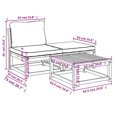 vidaXL Salon de jardin 3 pcs avec coussins bois massif d'acacia