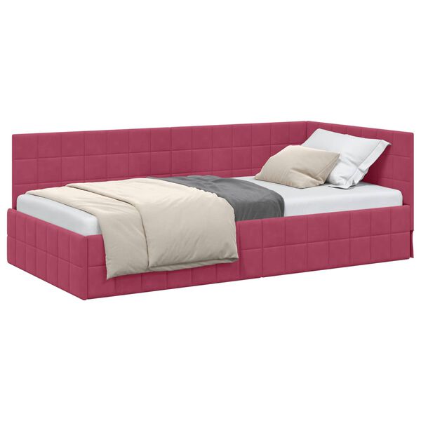vidaXL Cadre de lit d'angle Bordeaux 90 cm x 200 cm Velours