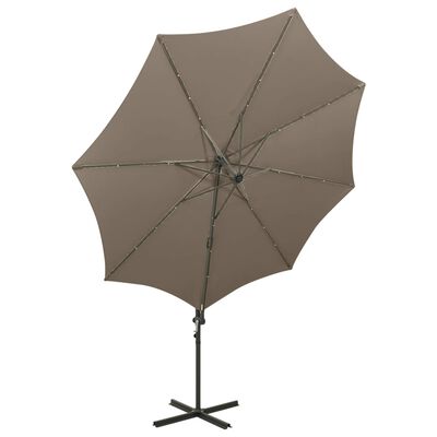 vidaXL Parasol de jardin en porte-à-faux et mât et lumières LED taupe