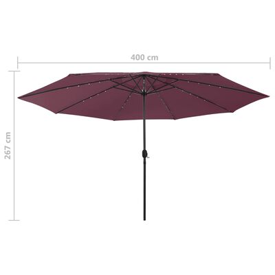 vidaXL Parasol de jardin avec lumières LED mât en métal rouge bordeaux