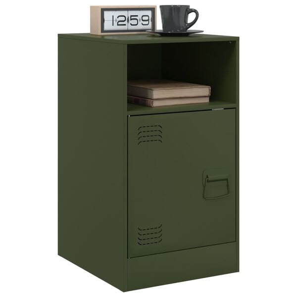 vidaXL Tables de chevet 2 pcs vert olive 34,5x39x62 cm acier