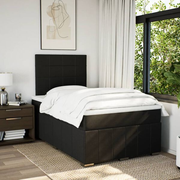 vidaXL Sommier &agrave; lattes de lit avec matelas Noir 120x200 cm Tissu