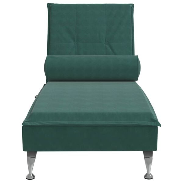 vidaXL Chaise longue de massage avec traversin vert fonc&eacute; velours