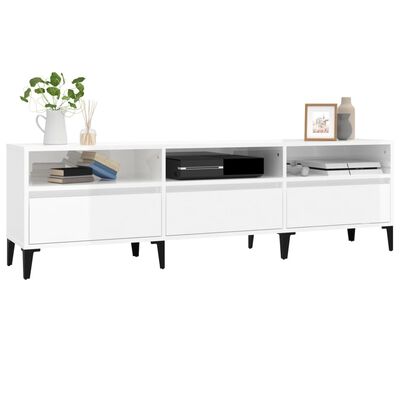 vidaXL Meuble TV blanc brillant 150x30x44,5 cm bois d'ingénierie