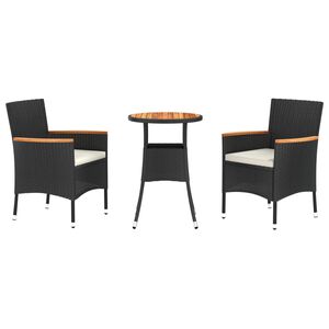 vidaXL Ensemble de bistro de jardin 3 pcs coussins noir poly rotin
