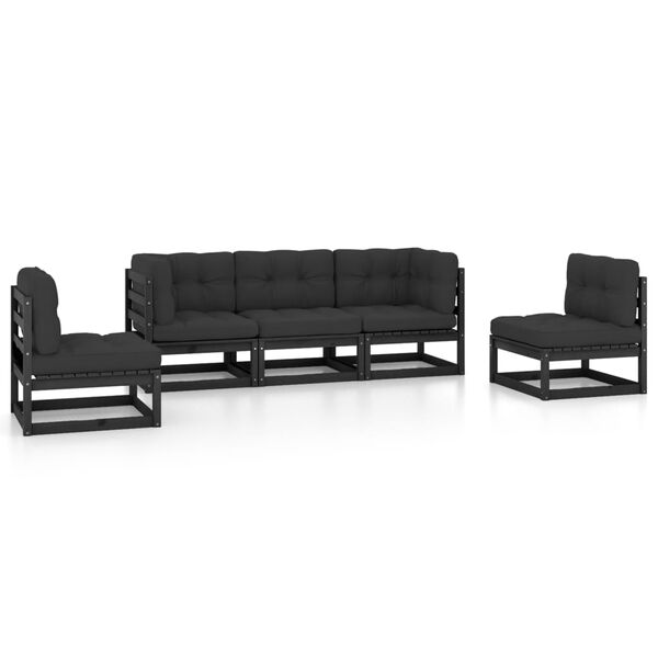 vidaXL Salon de jardin 5 pcs avec coussins Bois de pin massif