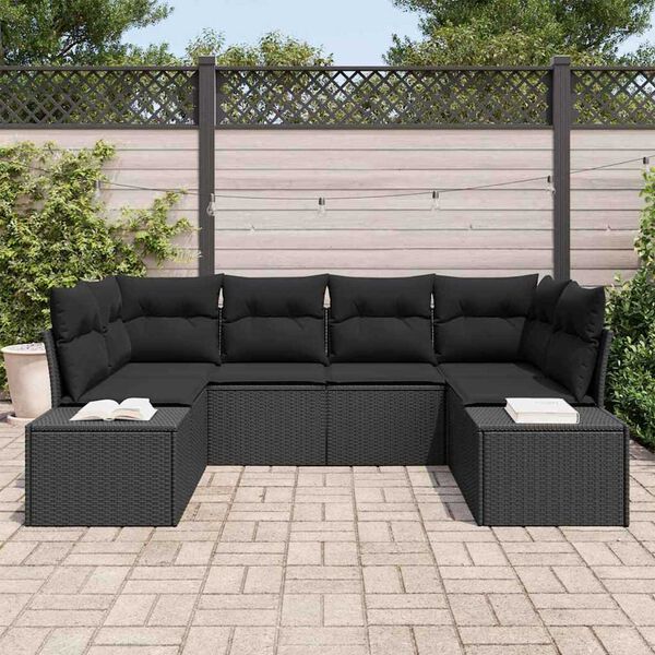 vidaXL Ensemble de canap&eacute; de jardin 6 pcs Noir Poly rotin