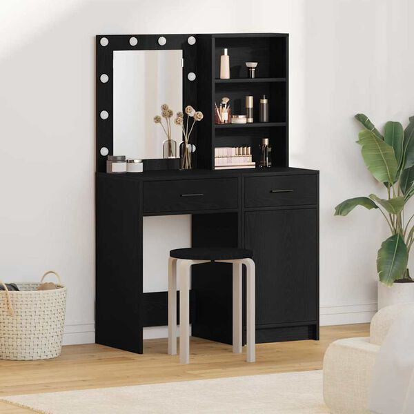 vidaXL Ensemble de table de maquillage avec LED 2 pcs Ch&ecirc;ne noir