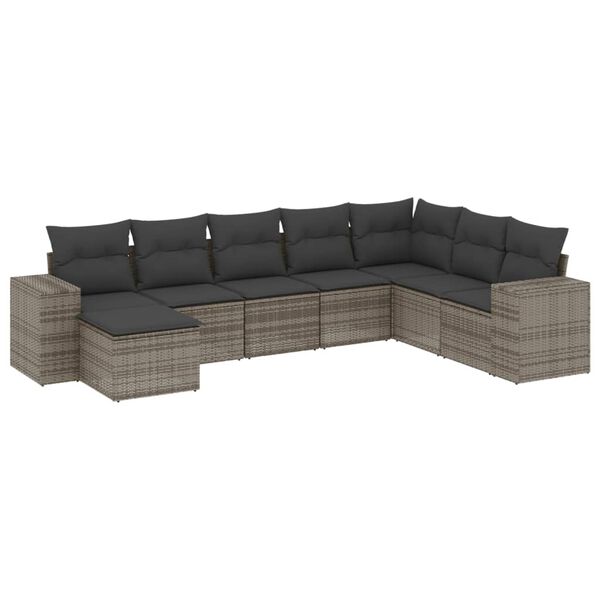 vidaXL Salon de jardin 8 pcs avec coussins gris r&eacute;sine tress&eacute;e
