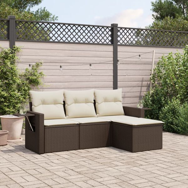 vidaXL Salon de jardin 4 pcs avec coussins marron r&eacute;sine tress&eacute;e