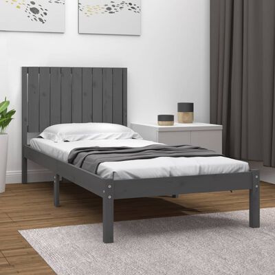 vidaXL Cadre de lit Gris Bois de pin massif 90x200 cm