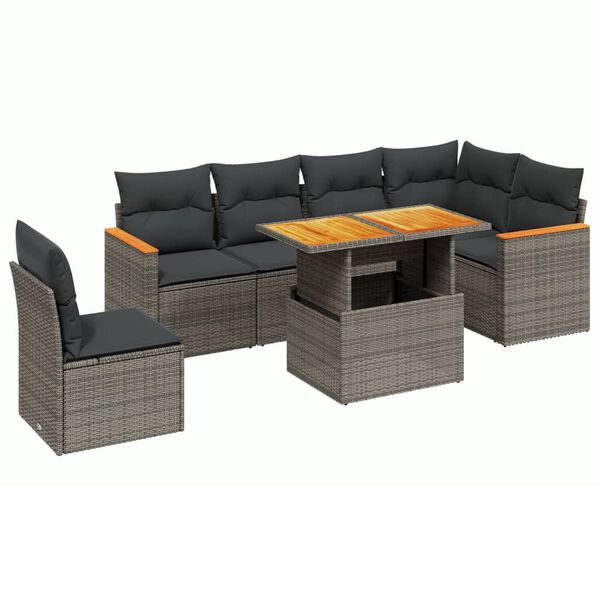 vidaXL Salon de jardin avec coussins 7 pcs gris r&eacute;sine tress&eacute;e
