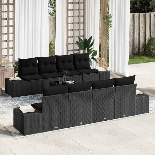 vidaXL Ensemble de canap&eacute; de jardin avec coussin 8 pcs Noir polyrotin
