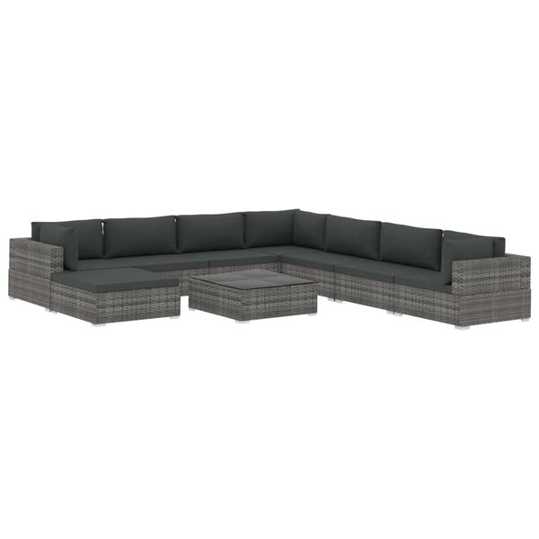 vidaXL Salon de jardin 9 pcs avec coussins R&eacute;sine tress&eacute;e Gris