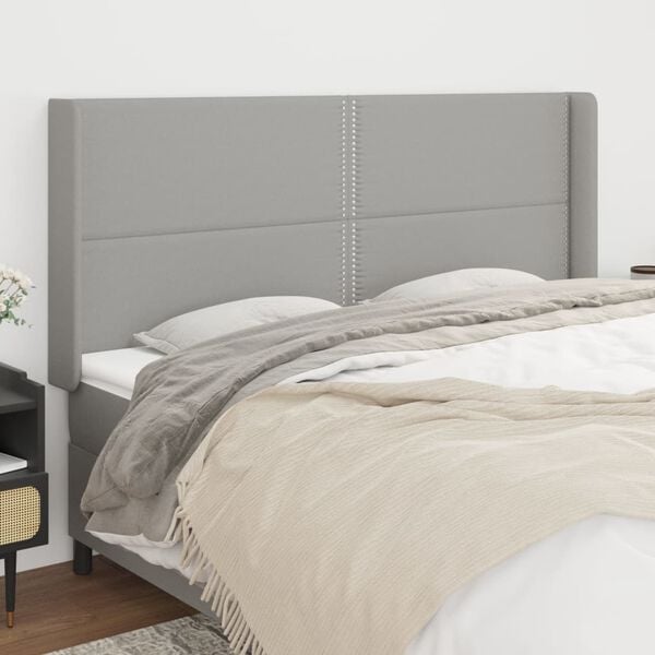 vidaXL T&ecirc;te de lit avec oreilles Gris clair 183x16x118/128 cm Tissu