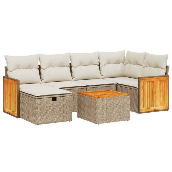vidaXL Salon de jardin avec coussins 7 pcs beige r&eacute;sine tress&eacute;e