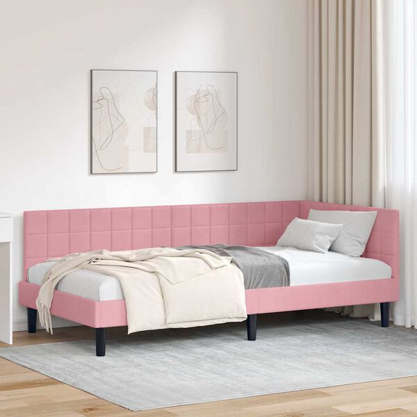 vidaXL Cadre de lit d'angle Rose 90 cm x 190 cm Velours