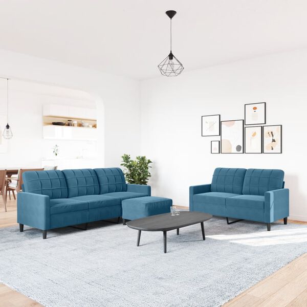vidaXL Ensemble de canap&eacute;s 3 pcs avec coussins Bleu Velours