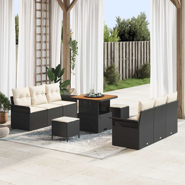 vidaXL Ensemble de canap&eacute; de jardin avec coussin 9 pcs Noir et Cr&egrave;me