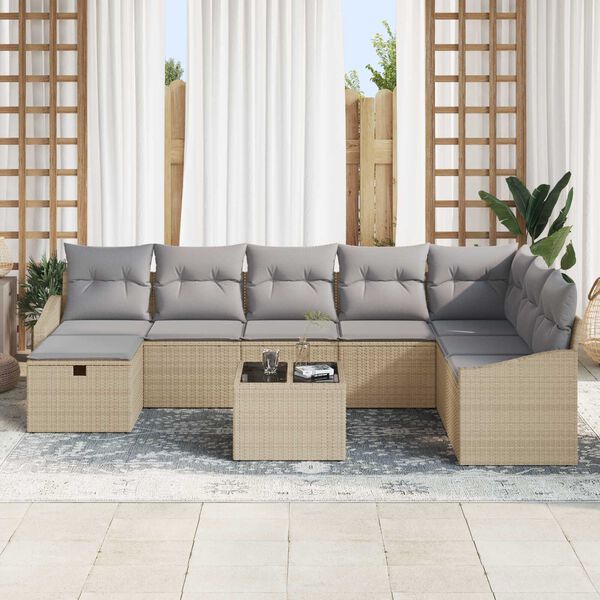 vidaXL Ensemble de canap&eacute; de jardin 9 pcs Beige Poly rotin