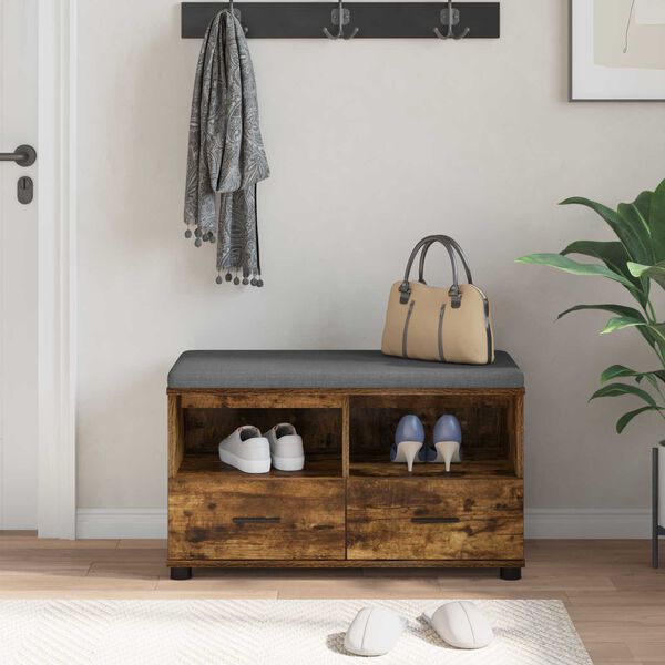 vidaXL Banc d'entr&eacute;e avec coussin Ch&ecirc;ne fum&eacute; 80 x 38 x 46 cm