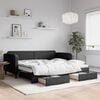 vidaXL Lit de jour avec gigogne et tiroirs sans matelas noir 90x200 cm