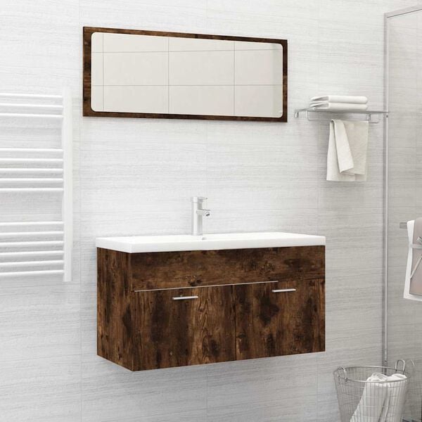 vidaXL Ensemble de meubles de salle de bain 2 pcs Ch&ecirc;ne fum&eacute;