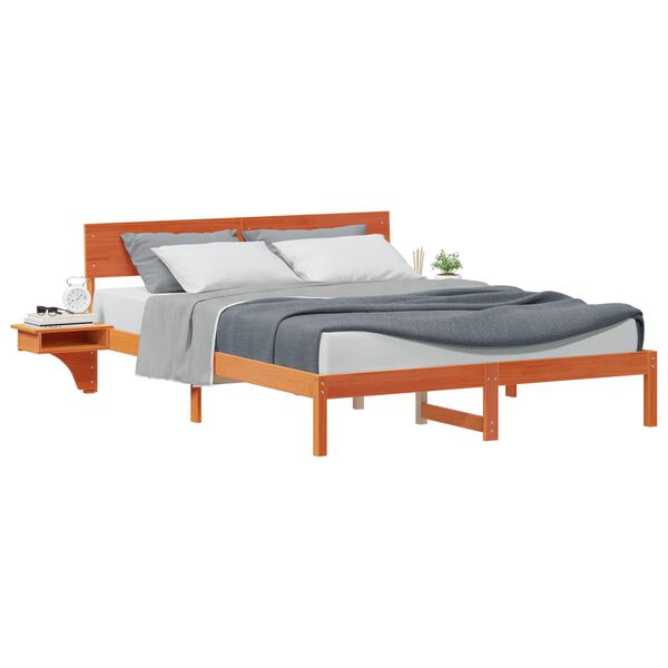 vidaXL Cadre de lit avec t&ecirc;te de lit Brun cire 150 x 200 cm Pin massif