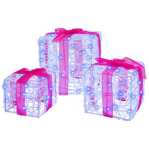 vidaXL Bo&icirc;te Cadeau 3 pc 60 LED Bleu 20 x 20 x 20 cm Acrylique