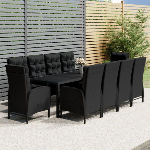 vidaXL Ensemble à dîner de jardin 11 pcs Résine tressée Noir