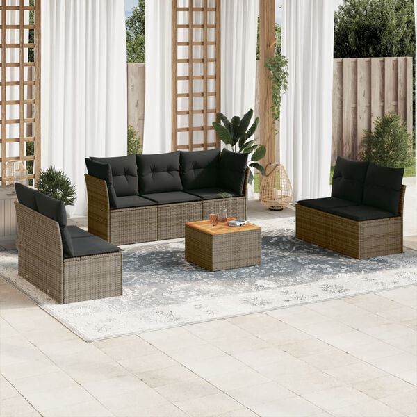 vidaXL Salon de jardin 8 pcs avec coussins gris r&eacute;sine tress&eacute;e