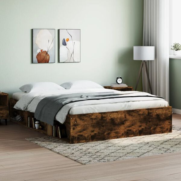 vidaXL Cadre de lit sans matelas ch&ecirc;ne fum&eacute; 150x200 cm