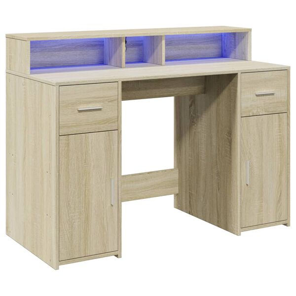 vidaXL Bureau avec lumi&egrave;res LED ch&ecirc;ne sonoma bois d'ing&eacute;nierie