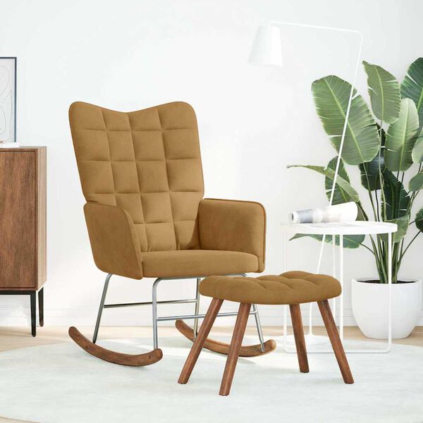 vidaXL Chaise &agrave; bascule avec repose-pied marron velours