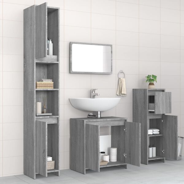 vidaXL Ensemble de meubles de salle de bain 4 pcs Sonoma gris