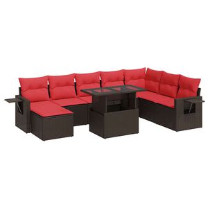 vidaXL Salon de jardin avec coussins 9pcs marron r&eacute;sine tress&eacute;e acacia