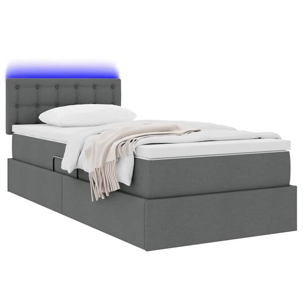 vidaXL Lit avec rangement et LED avec LED Gris fonc&eacute; 90 x 200 cm tissu