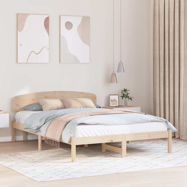 vidaXL Cadre de lit avec t&ecirc;te de lit Naturel 160 x 200 cm Pin massif