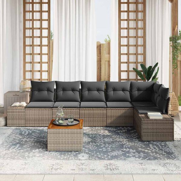 vidaXL Ensemble de canap&eacute; de jardin avec coussin 7 pcs Gris Poly rotin