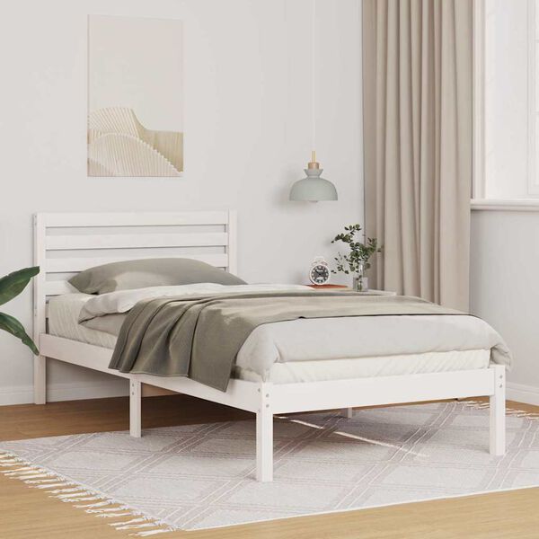 vidaXL Cadre de lit avec t&ecirc;te de lit Blanc 75 x 190 cm Pin massif