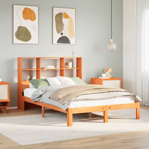 vidaXL Lit biblioth&egrave;que sans matelas cire marron 140x190 cm pin massif